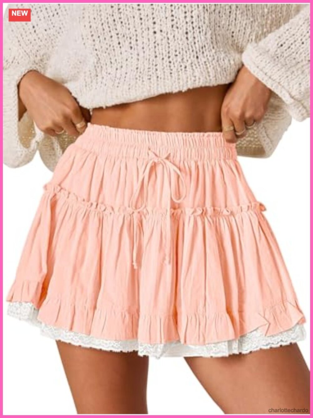 Women's Flowy Lace Ruffle Skort Skirt Shorts Boho Cotton Built-in Shorts